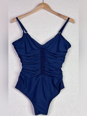 Miraclesuit Navy Ruched One Piece Slimming Control Swimsuit Tall Fit